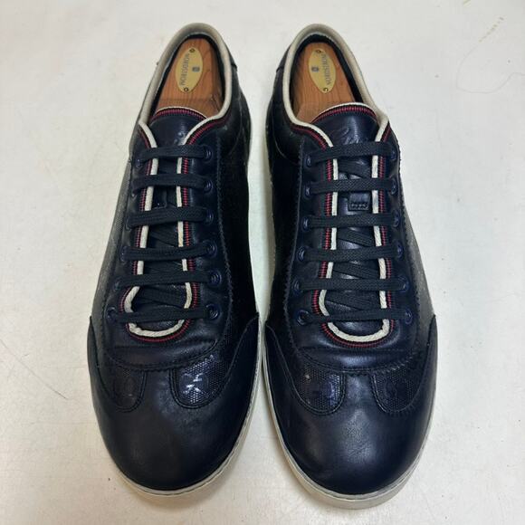 VGUC Gucci Navy Blue GG Imprime Sneakers Guccisima Canvas Leather UK 10 US 10.5 main image 4